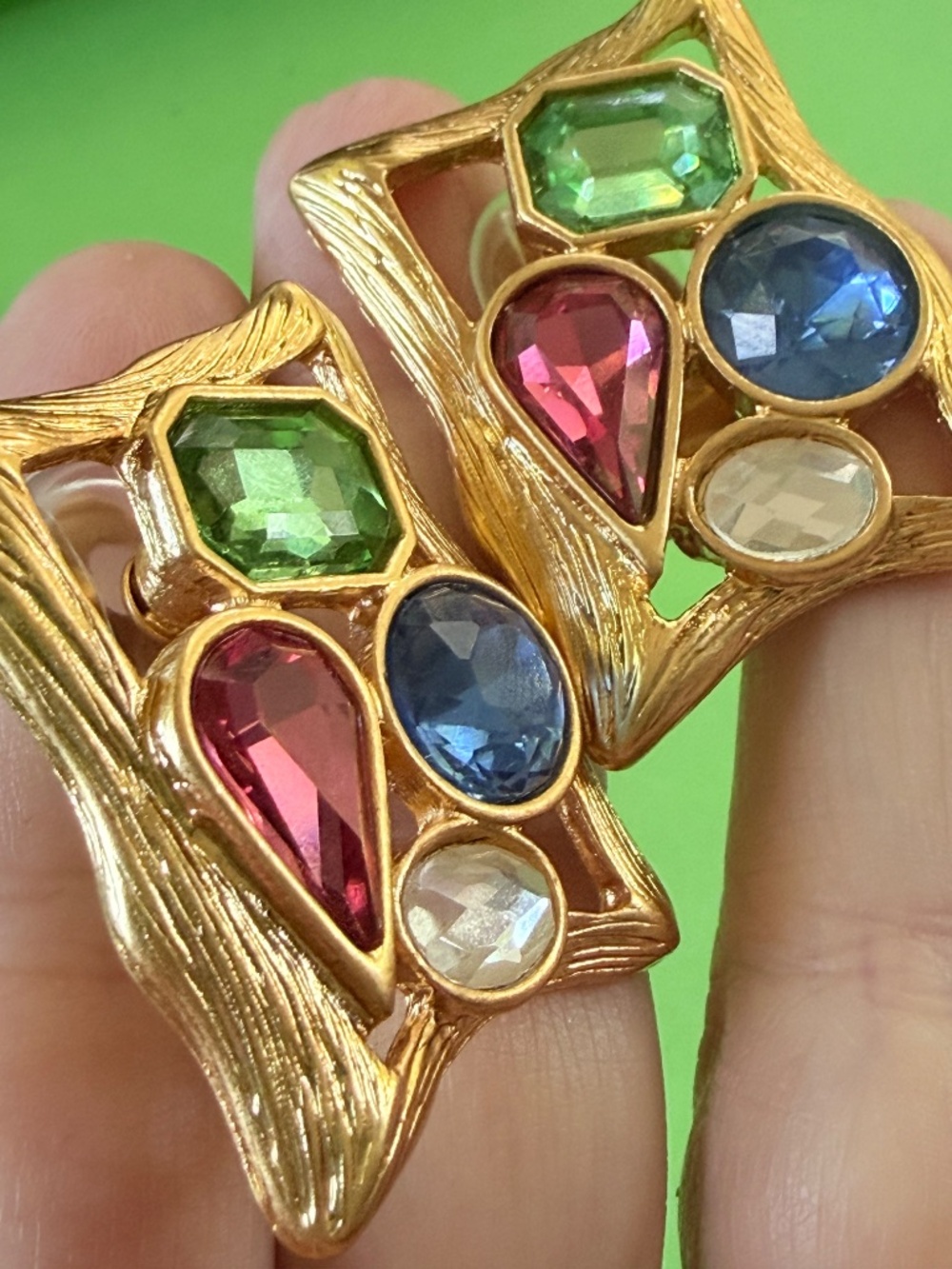 MULTI COLOR CRYSTAL EARRINGS -Signed-BAUER ✨Clip-On✨FUN CANDY CRYSTAL DESIGN ✨ - Picture 11 of 14